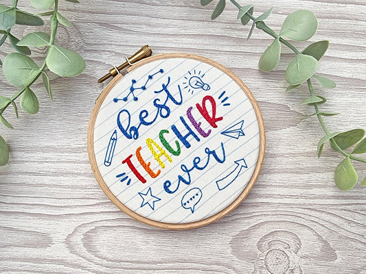 Best Teacher Ever Embroidery PDF Pattern