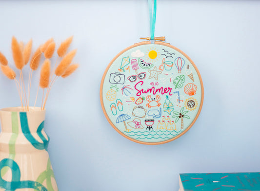 Hello Summer Embroidery Pattern, Seasons Stamped Fabric Pack - Fabric Packs - ohsewbootiful
