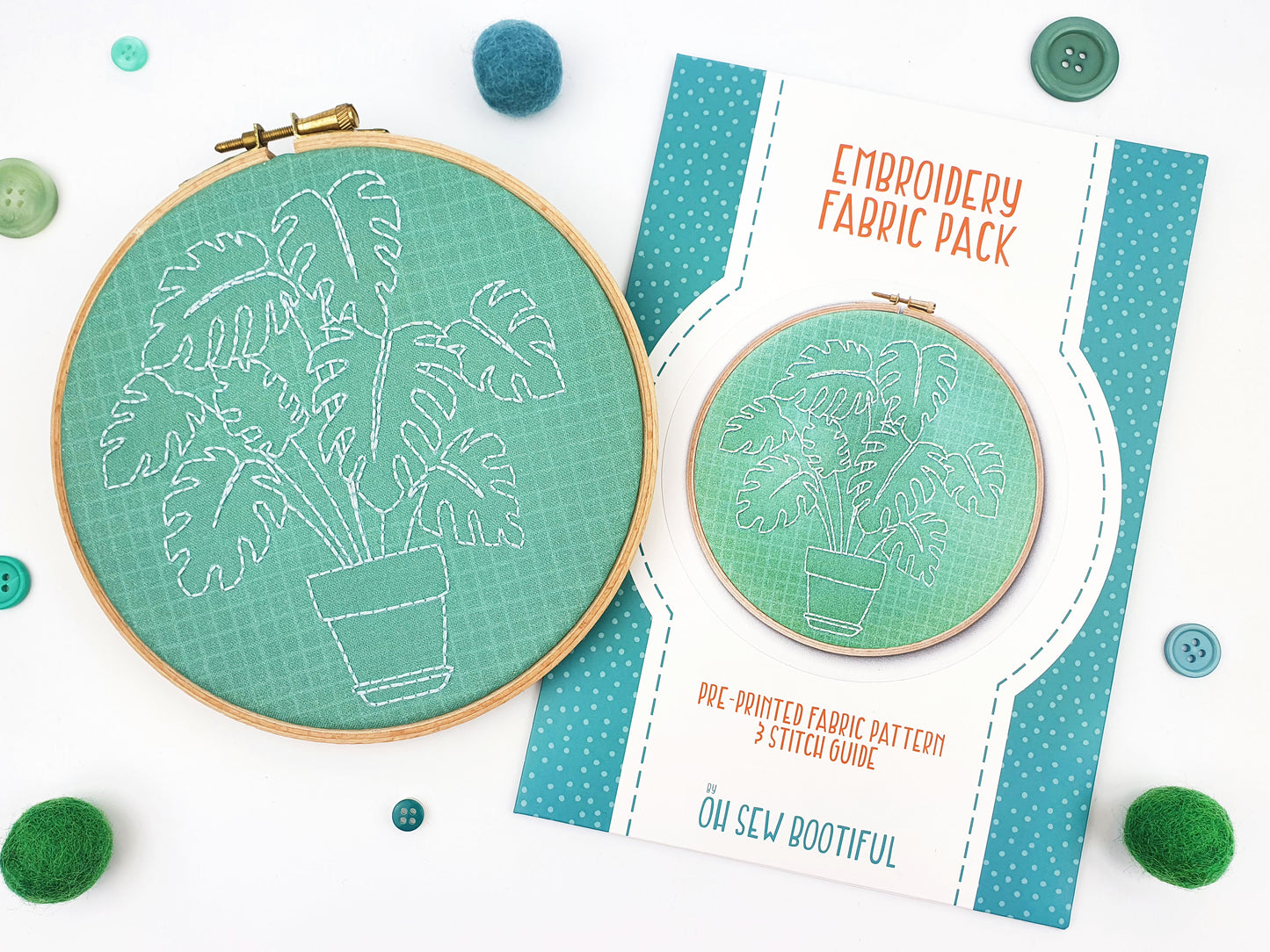 Monstera Houseplant Embroidery Fabric Pack - 40% OFF - Fabric Packs - ohsewbootiful