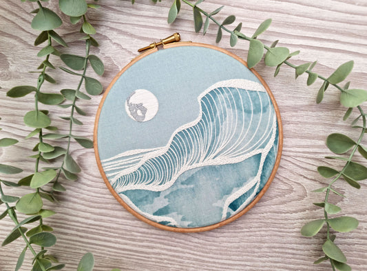 Moonlight Seascape Embroidery Kit, Moonlit Ocean Craft DIY Kit