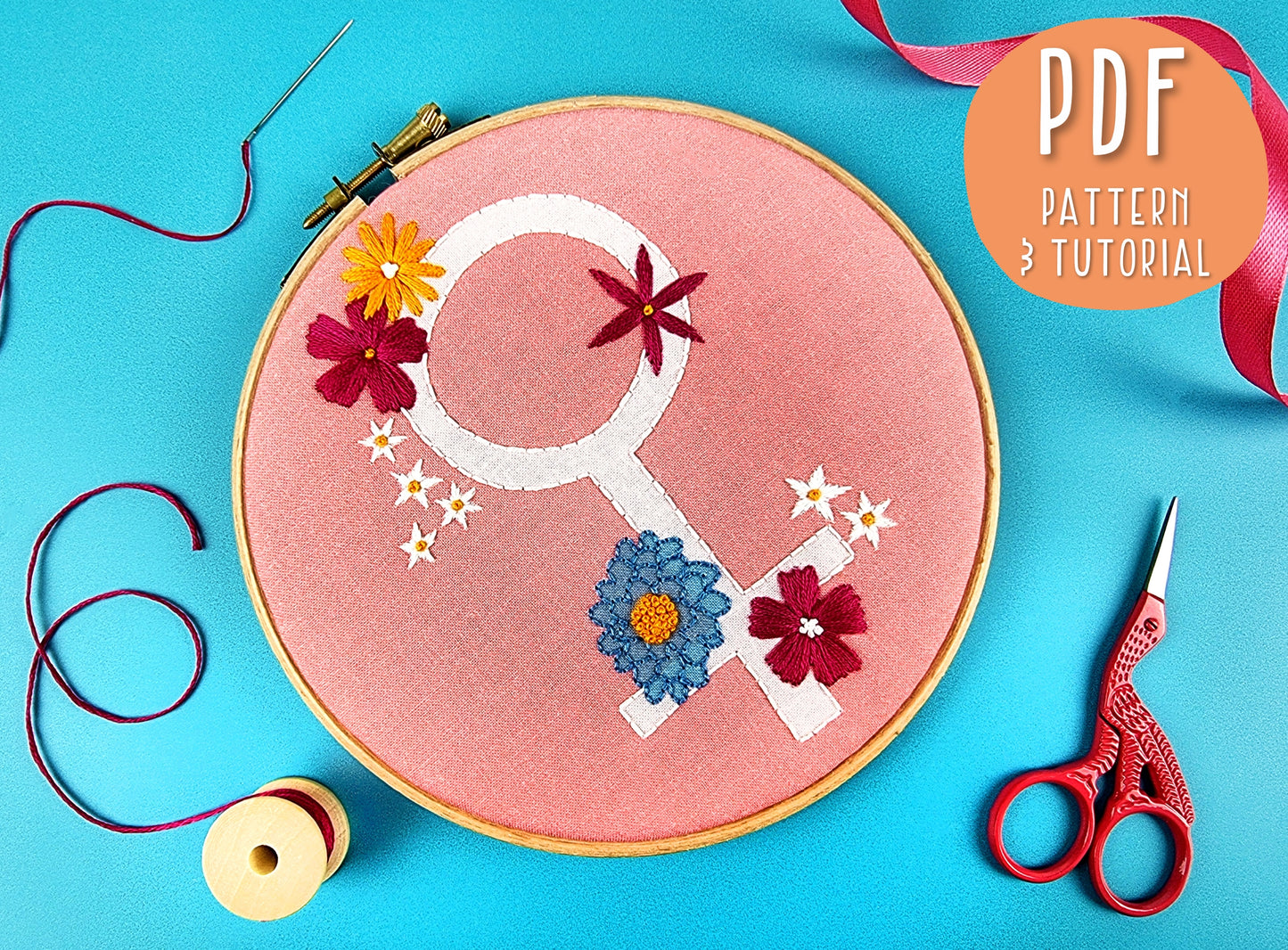 Floral Venus Feminist Embroidery PDF Pattern - - ohsewbootiful