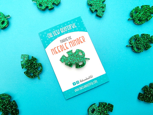 Monstera Leaf Glitter Acrylic Needle Minder - Embroidery Supplies - ohsewbootiful