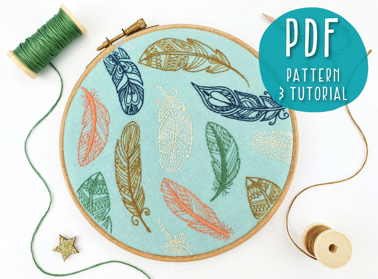 Boho Feathers Embroidery PDF Pattern - - ohsewbootiful