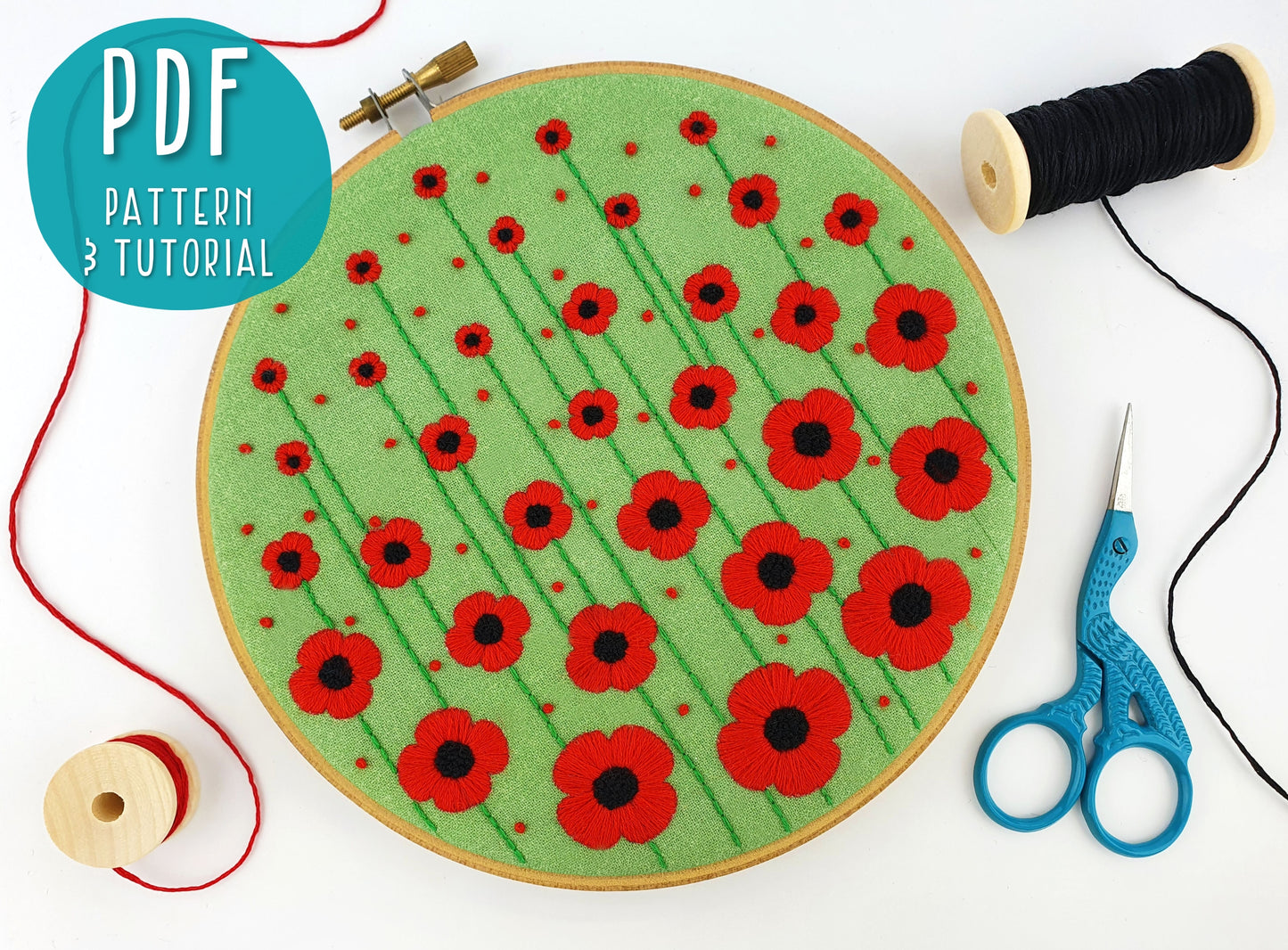 Poppy Field Embroidery PDF Pattern - - ohsewbootiful