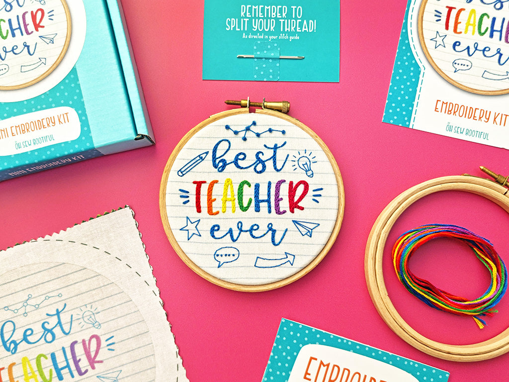 Best Teacher Ever Embroidery Kits, Thank you teacher gifts UK, DIY Teacher Gifts