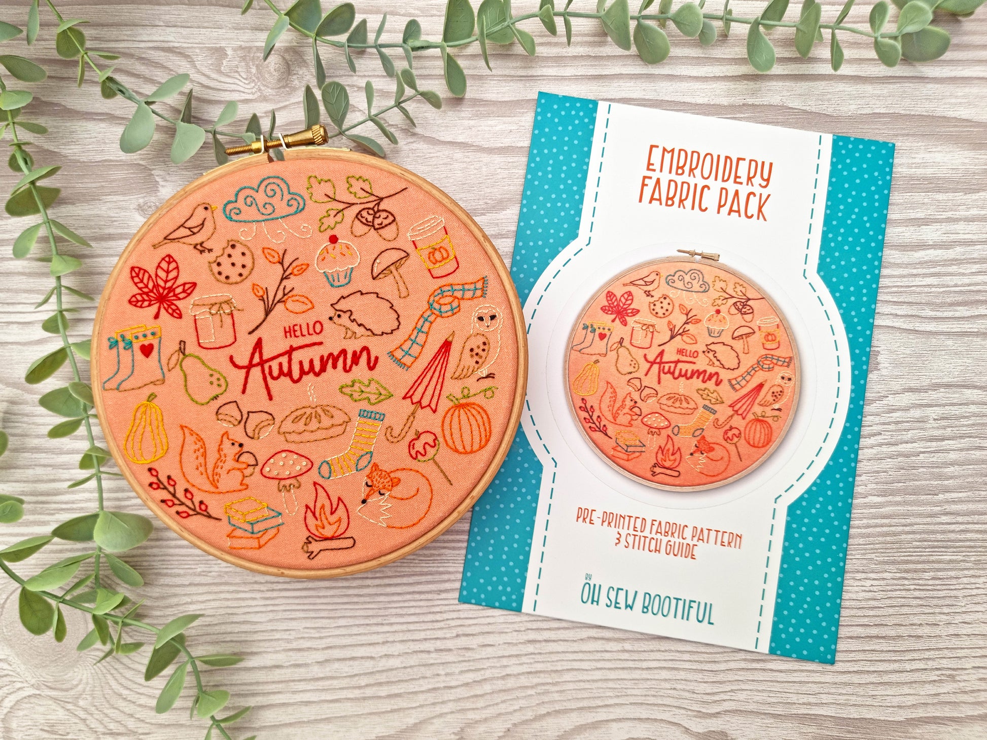 Autumn Embroidery Pattern, Stamped Embroidery Pattern, Fall Embroidery Pattern
