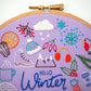 Hello Winter Embroidery Pattern, Seasons Stamped Fabric Pack