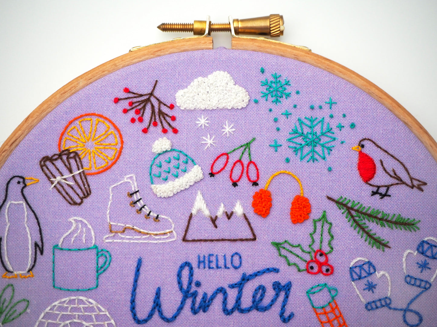 Hello Winter Embroidery Pattern, Seasons Stamped Fabric Pack