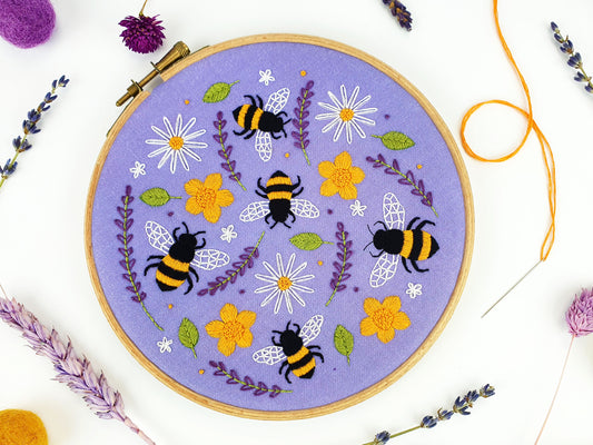 Bees and Lavender Embroidery Fabric Pack