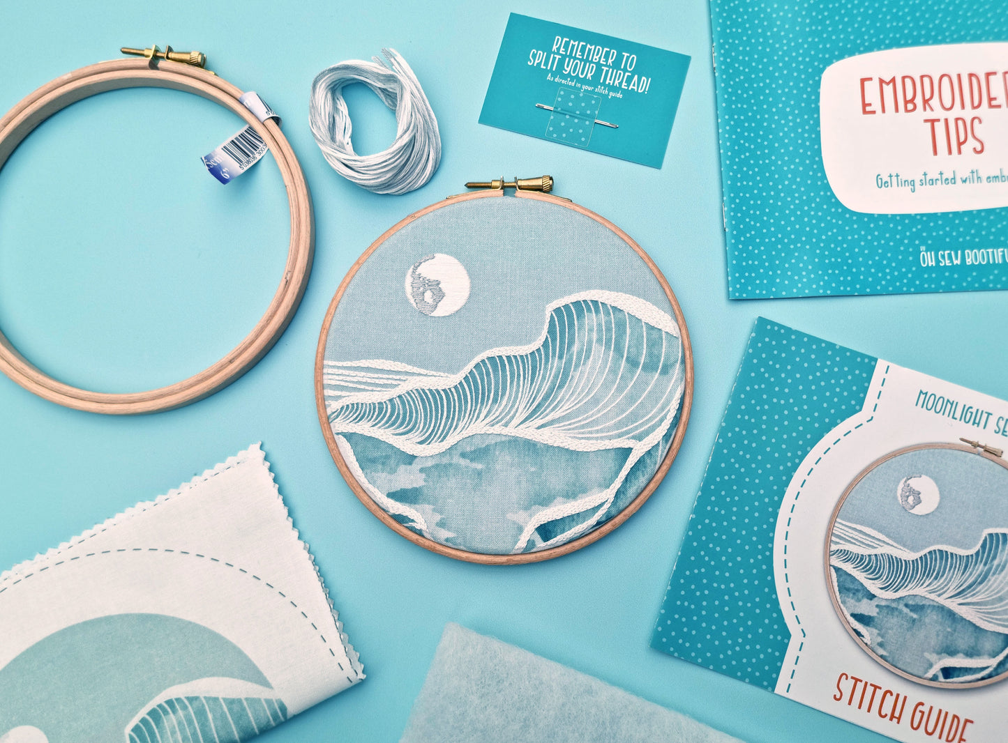 Moonlight Seascape Embroidery Kit, Moonlit Ocean Craft DIY Kit