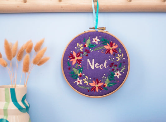 Noel Christmas Floral Wreath Embroidery PDF Pattern