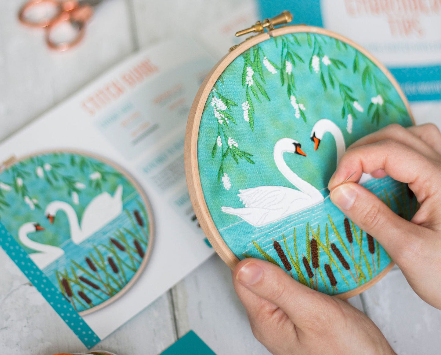 Serene Swans Pre-printed Fabric Embroidery Pattern