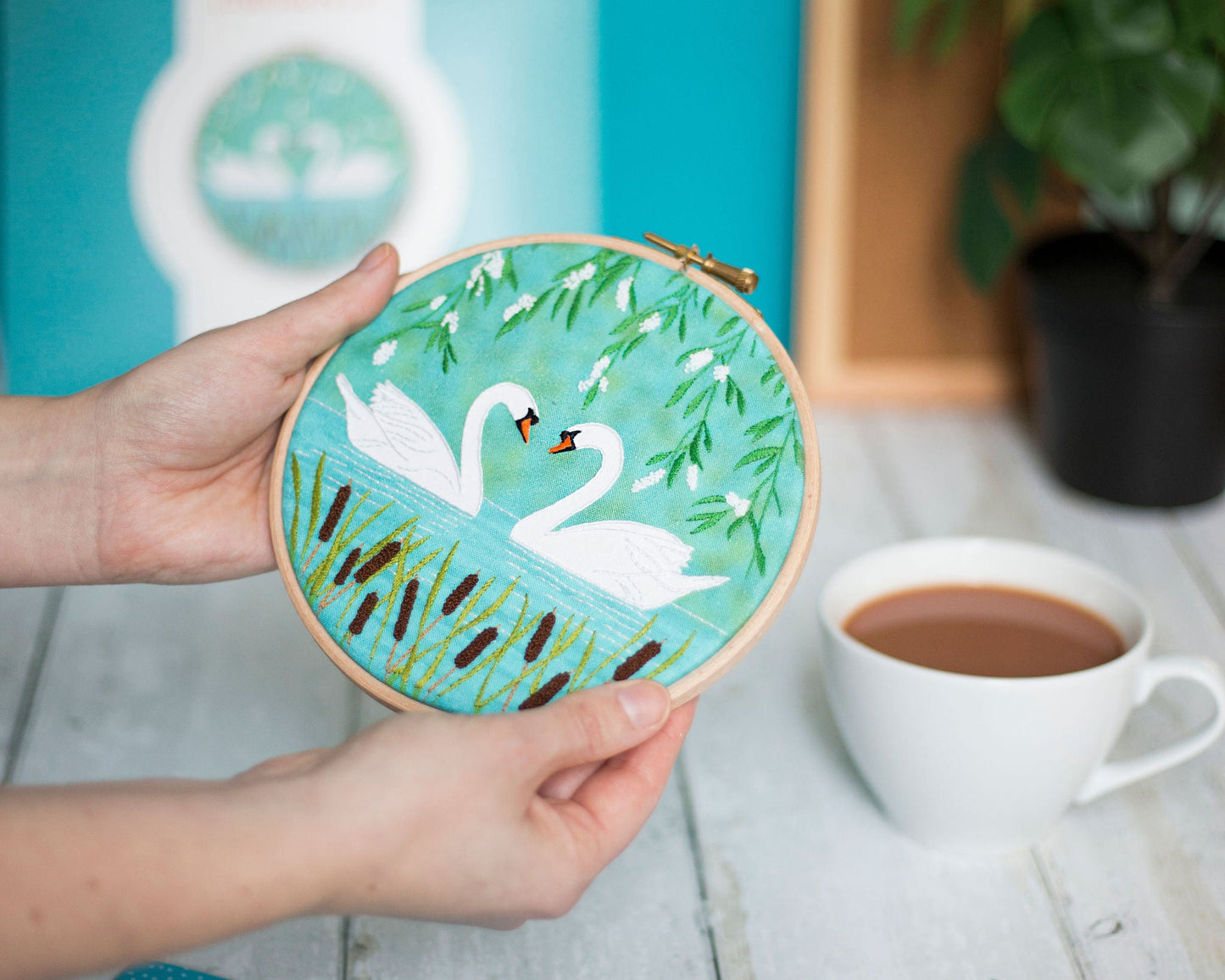 Serene Swans Pre-printed Fabric Embroidery Pattern