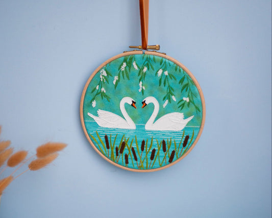 Serene Swans Pre-printed Fabric Embroidery Pattern - Fabric Packs - ohsewbootiful