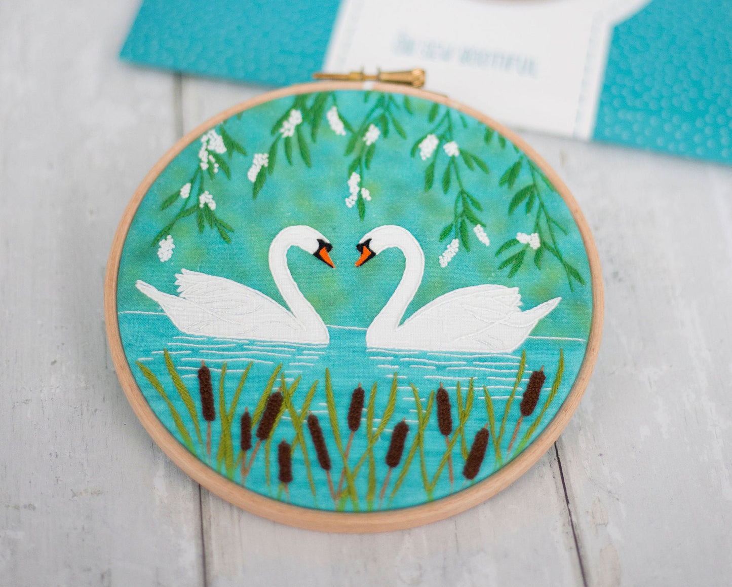Serene Swans Pre-printed Fabric Embroidery Pattern