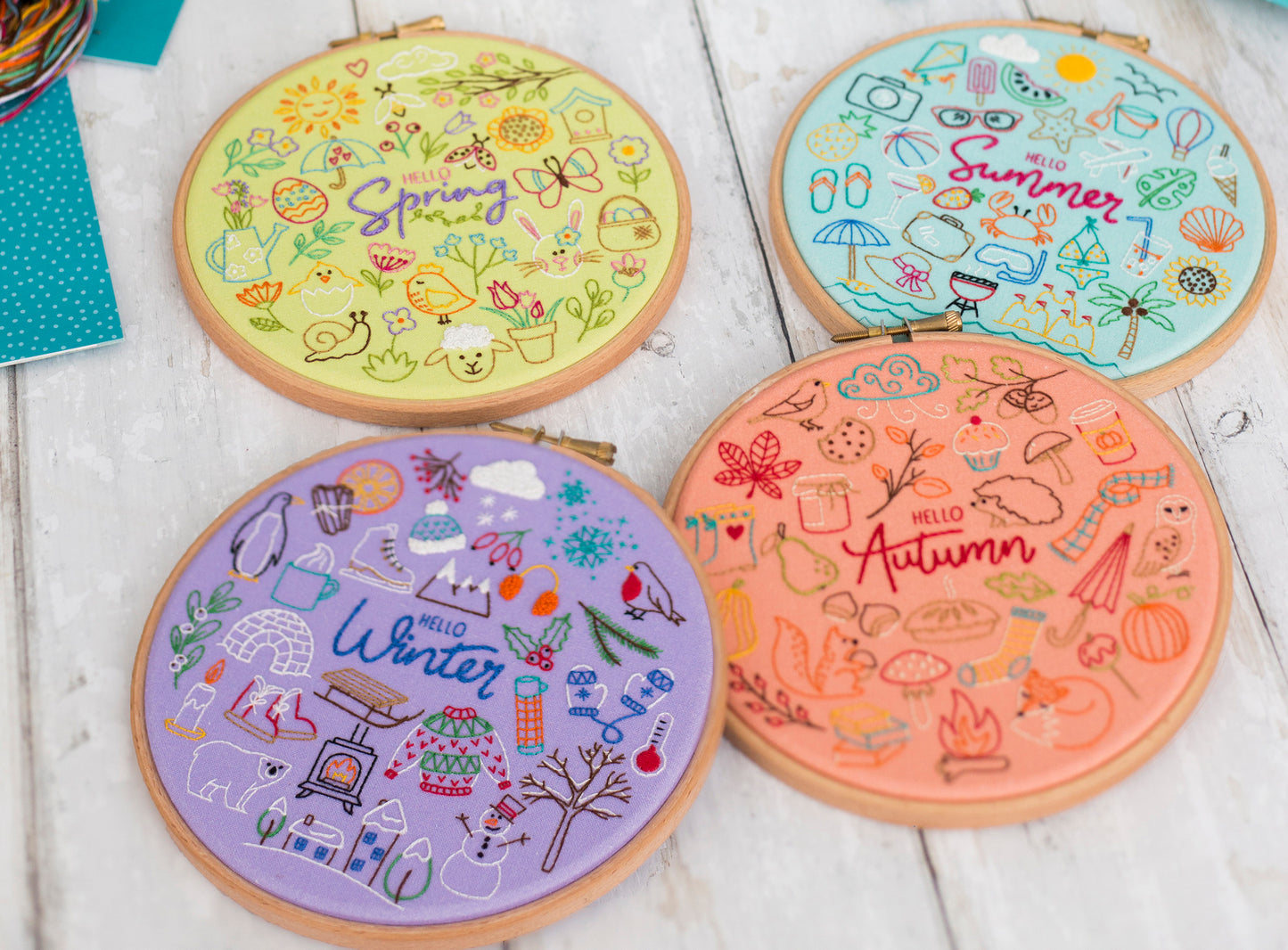 Hello Winter Embroidery Pattern, Seasons Stamped Fabric Pack