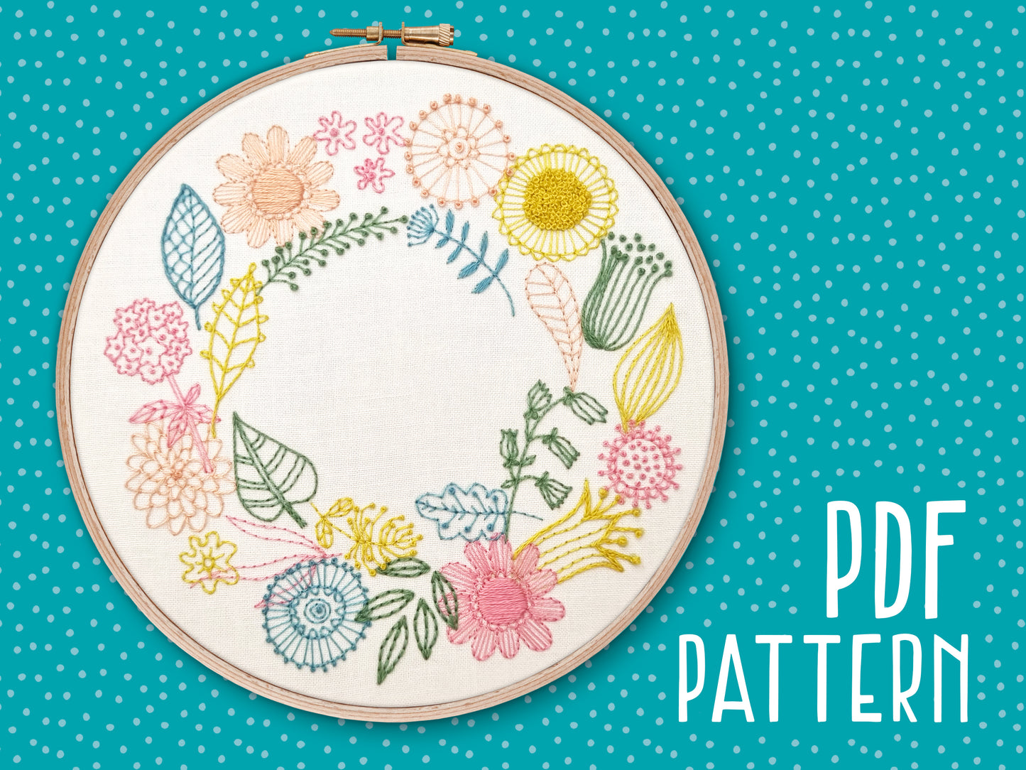 Spring Wreath Embroidery PDF Pattern