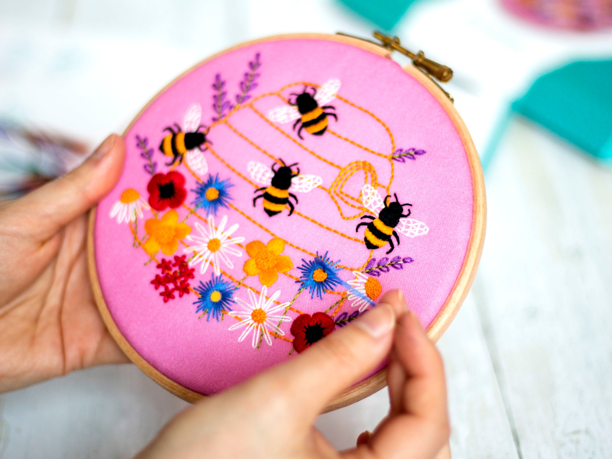 Honey Bees and Wildflowers Embroidery Kit - Embroidery Kits - ohsewbootiful