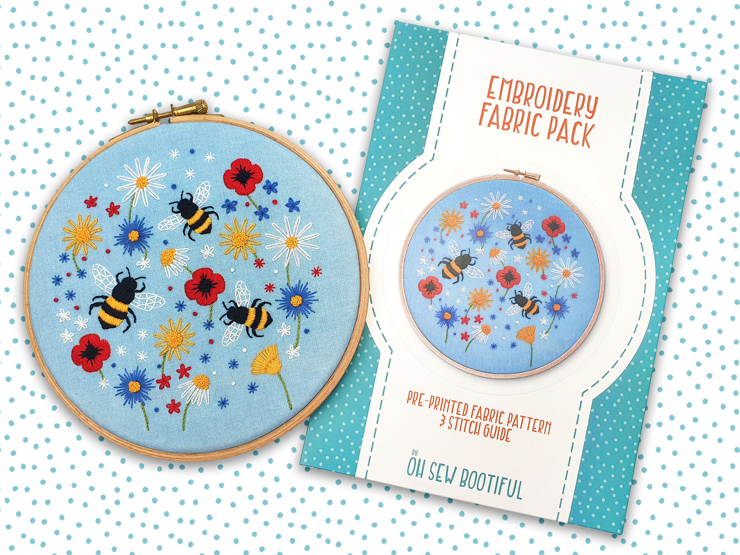 Bees and Wildflowers Embroidery Fabric Pattern Pack - Fabric Packs - ohsewbootiful