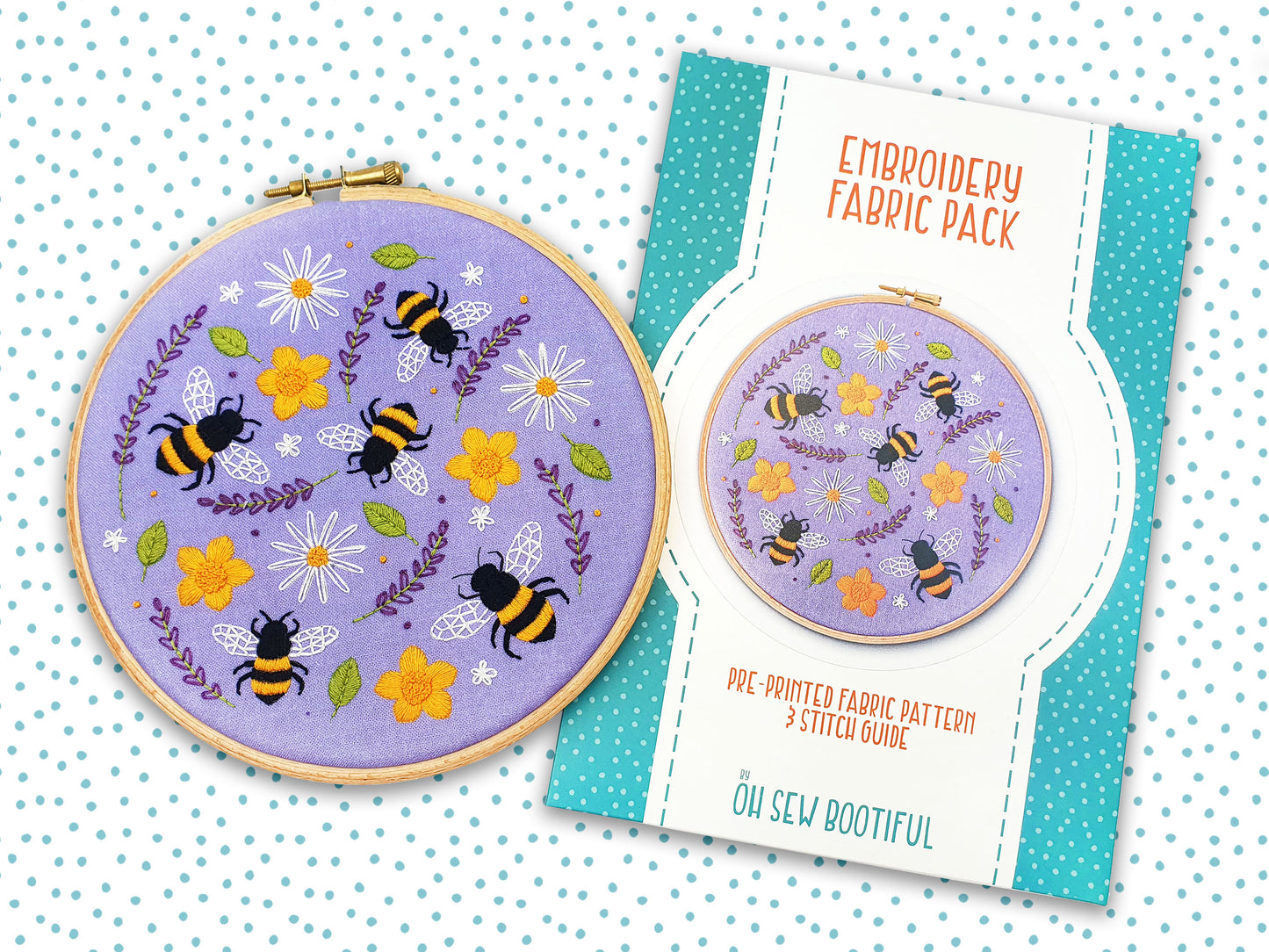Bees and Lavender Embroidery Fabric Pattern Pack - Fabric Packs - ohsewbootiful