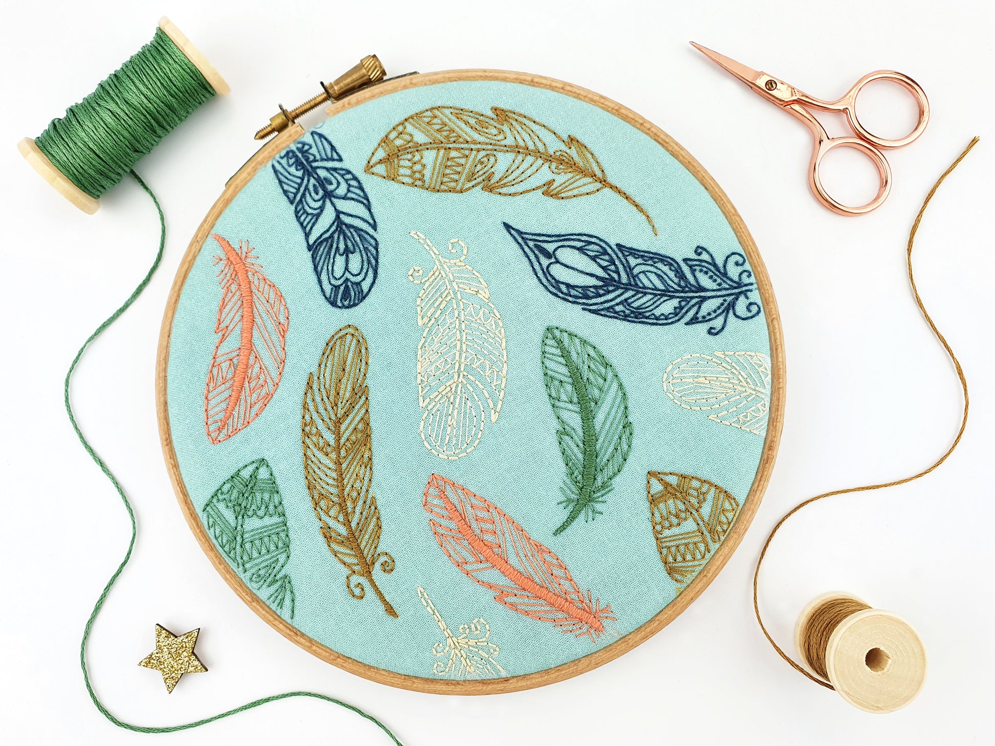 Boho Feathers Embroidery Kit - Embroidery Kits - ohsewbootiful