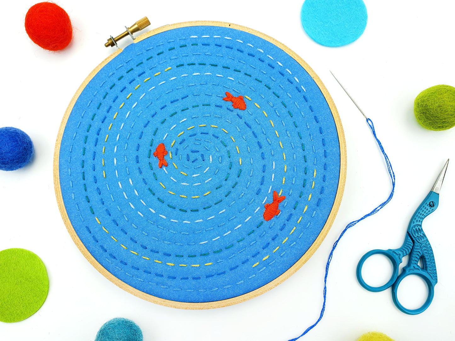 Relaxing Fish Pond Embroidery Kit, Mindfulness Hoop Art Project. - Embroidery Kits - ohsewbootiful