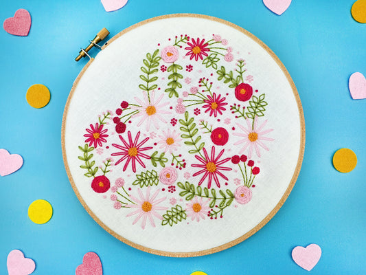 Pink Floral Heart Embroidery Kit - Embroidery Kits - ohsewbootiful