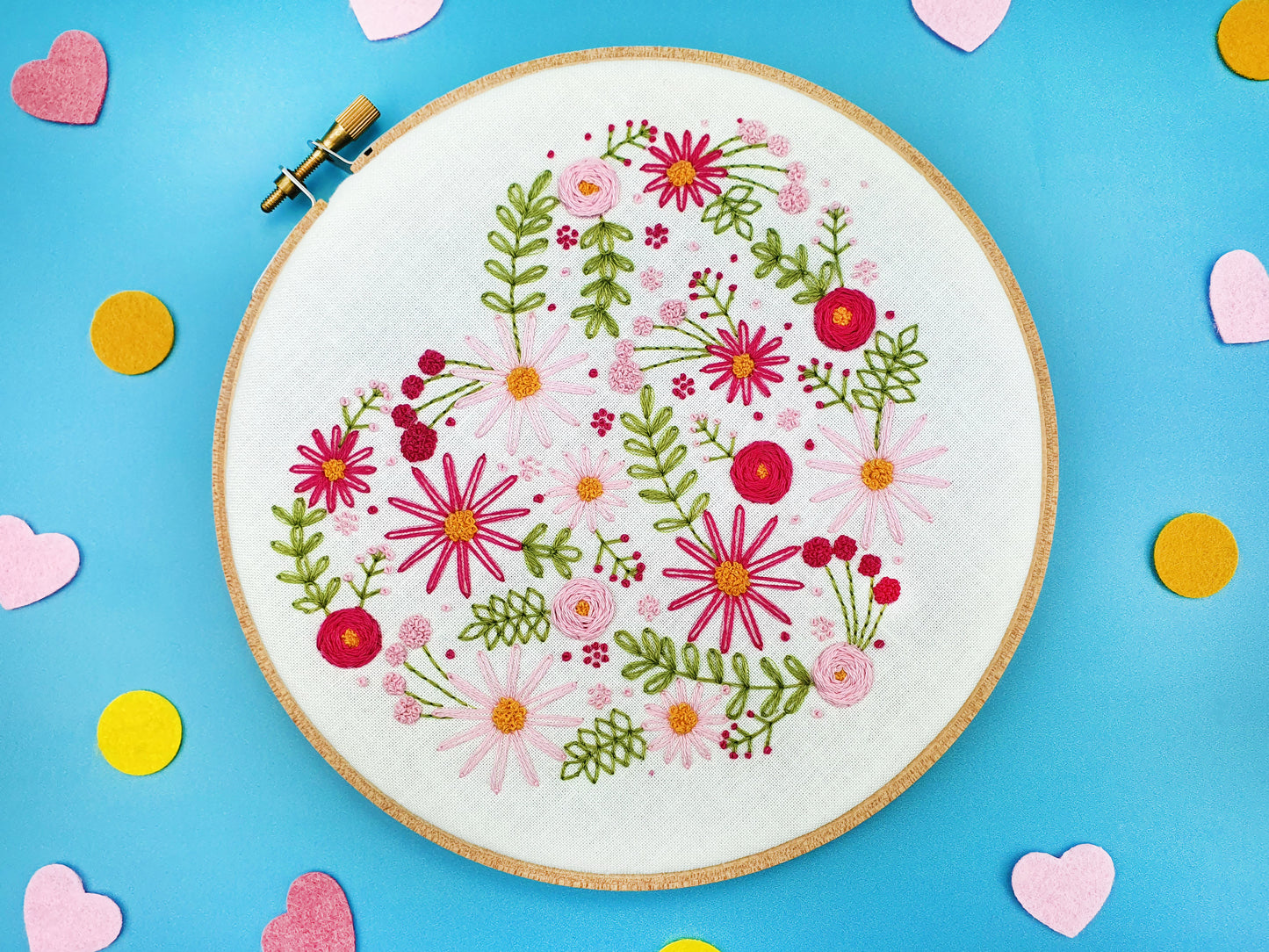 Pink Floral Heart Embroidery Pattern - Fabric Packs - ohsewbootiful