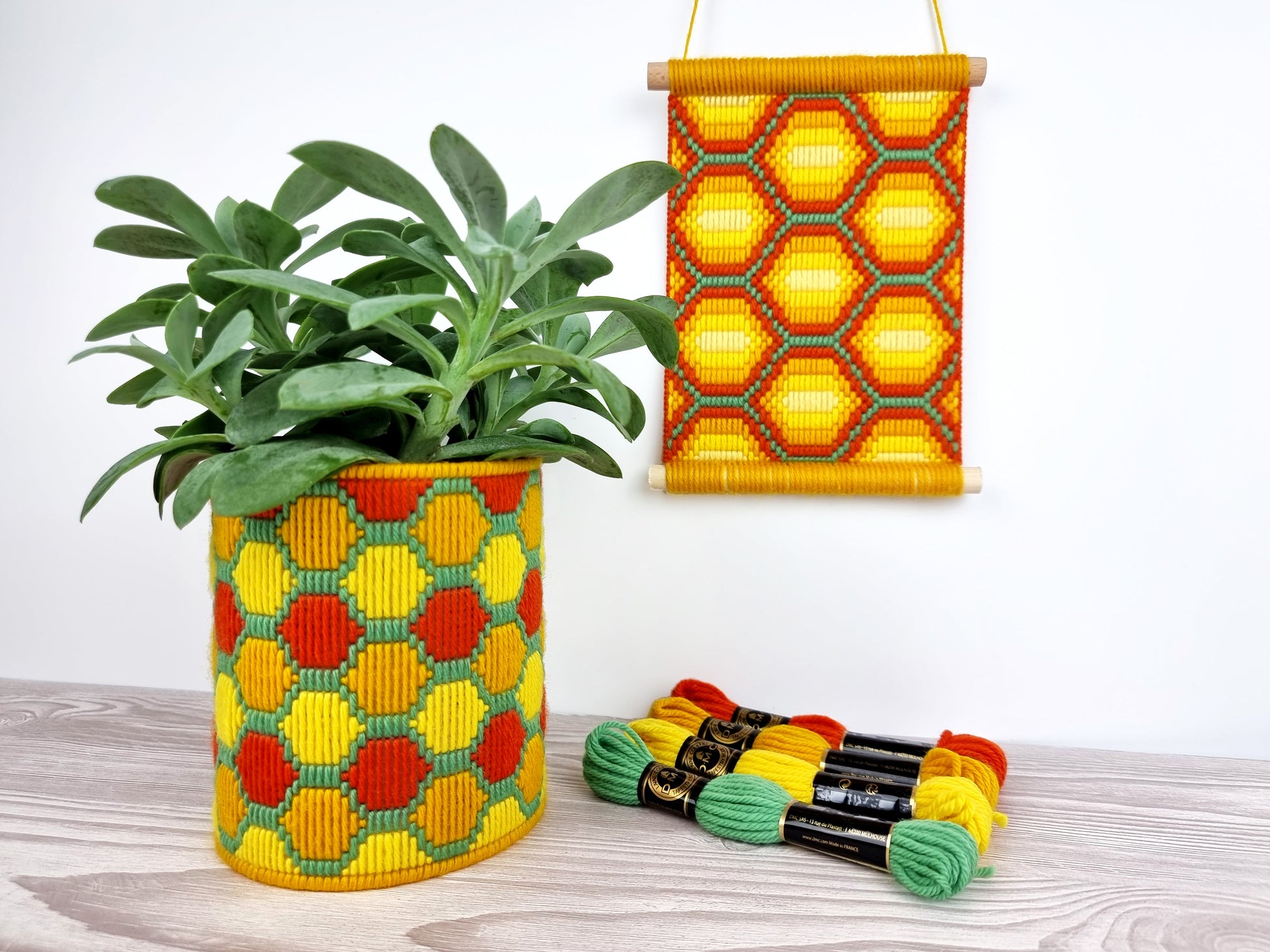 Bargello Bundle - Honeycomb Planter and Wallhanging Kits - Save 10% - Bargello Kit - ohsewbootiful