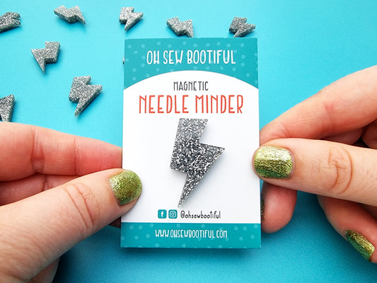 Lightning Bolt Glitter Acrylic Needle Minder - Embroidery Supplies - ohsewbootiful