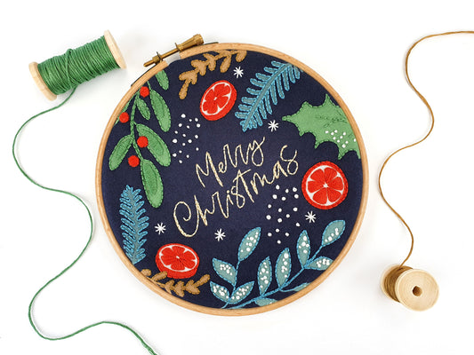 Merry Christmas Embroidery Kit - Embroidery Kits - ohsewbootiful
