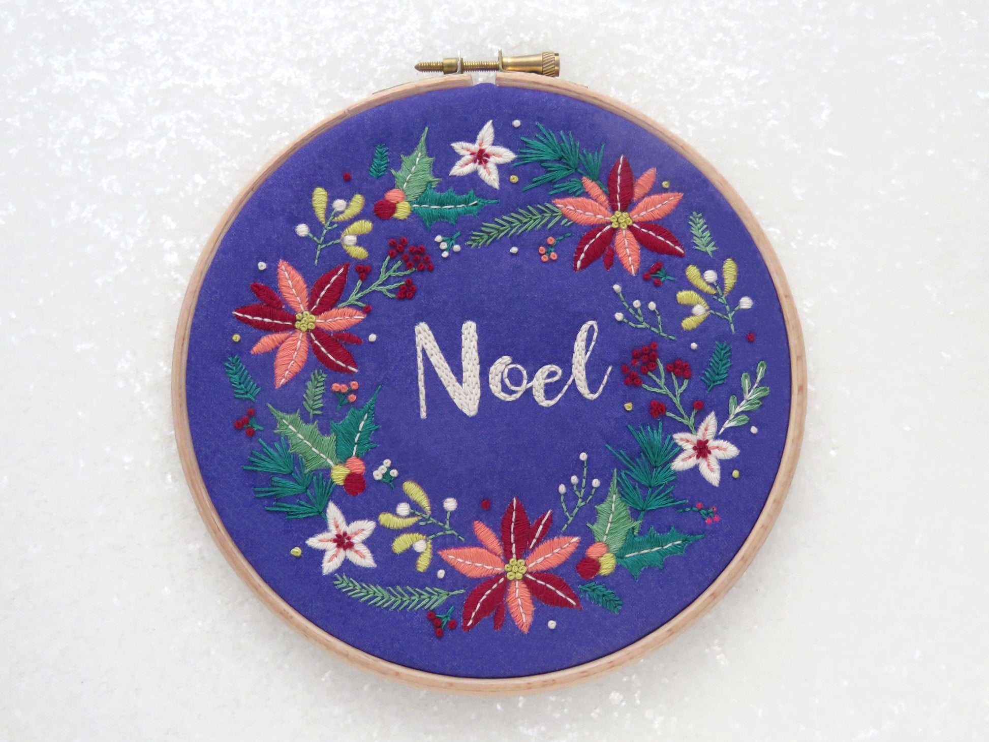Noel Christmas Floral Wreath Embroidery Kit, Christmas Craft Kit - Embroidery Kits - ohsewbootiful