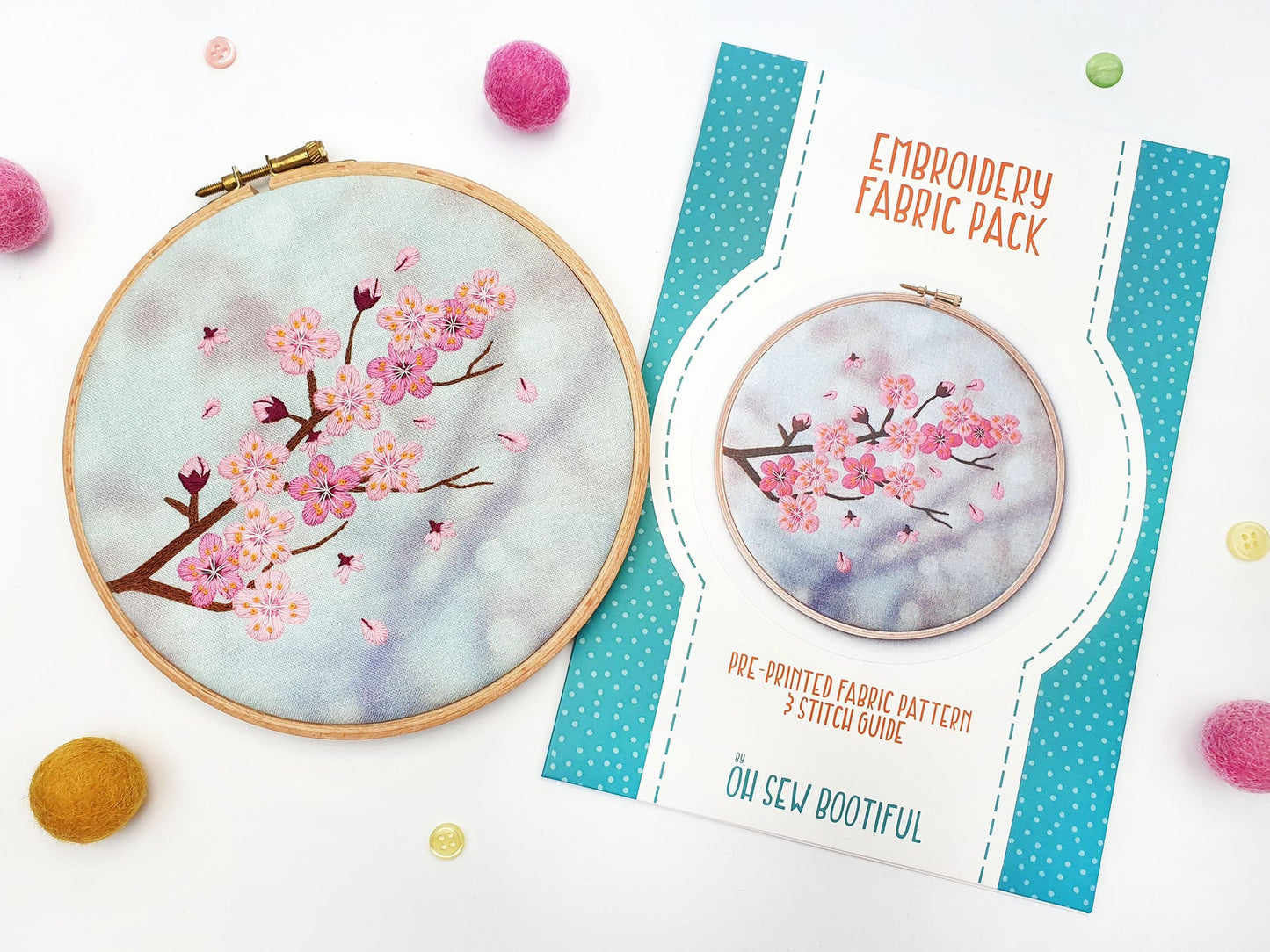 Cherry Blossom Embroidery Fabric Pattern Pack - Fabric Packs - ohsewbootiful