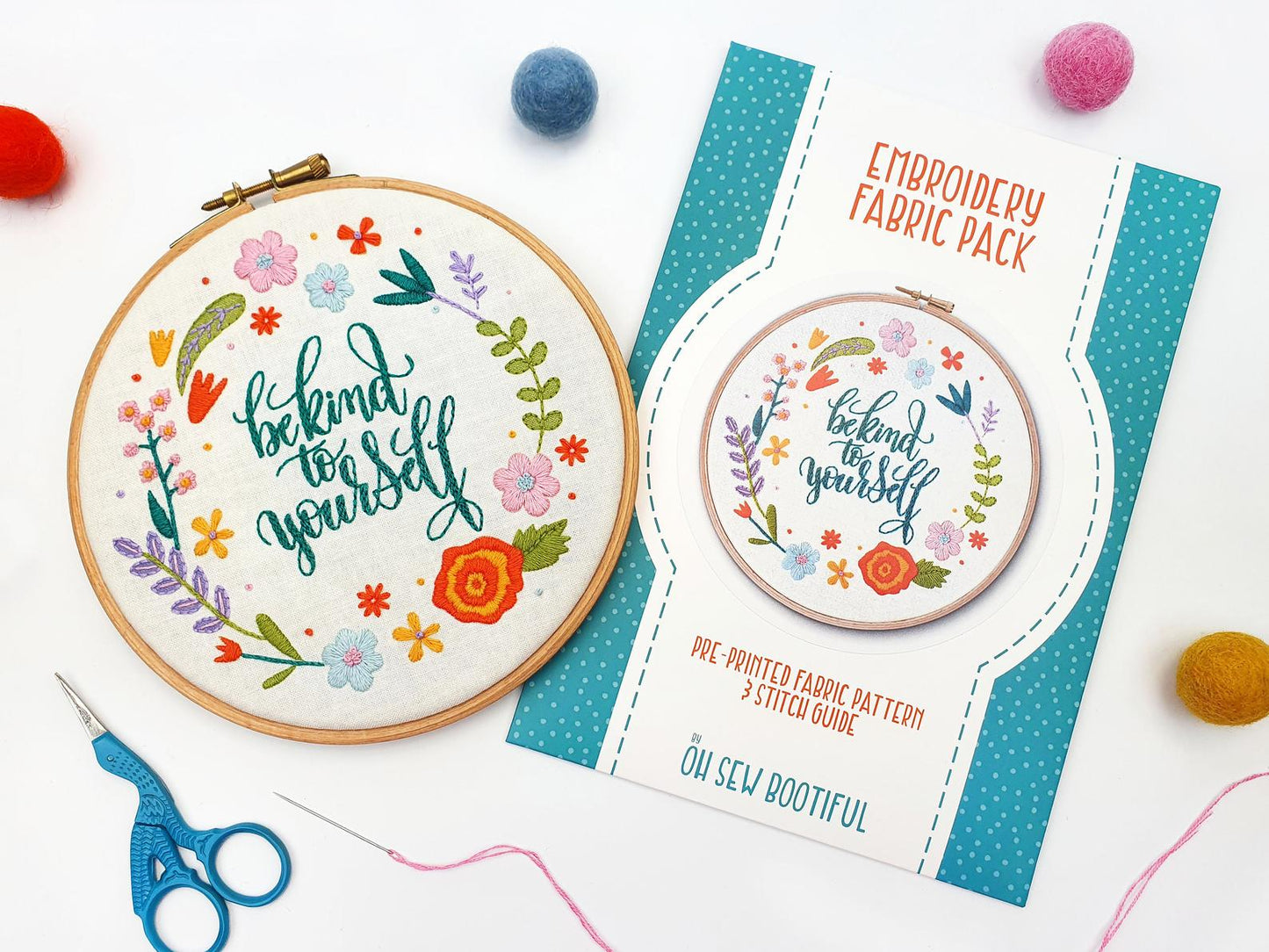 Be Kind To Yourself Embroidery Fabric Pattern Pack - Fabric Packs - ohsewbootiful